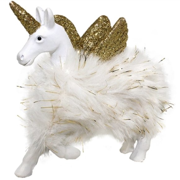 Flying Unicorns - Oh My! Other - 2 Pack~Fur & Glitter Fluffy Winged Unicorn Christmas Ornament Holiday Decor